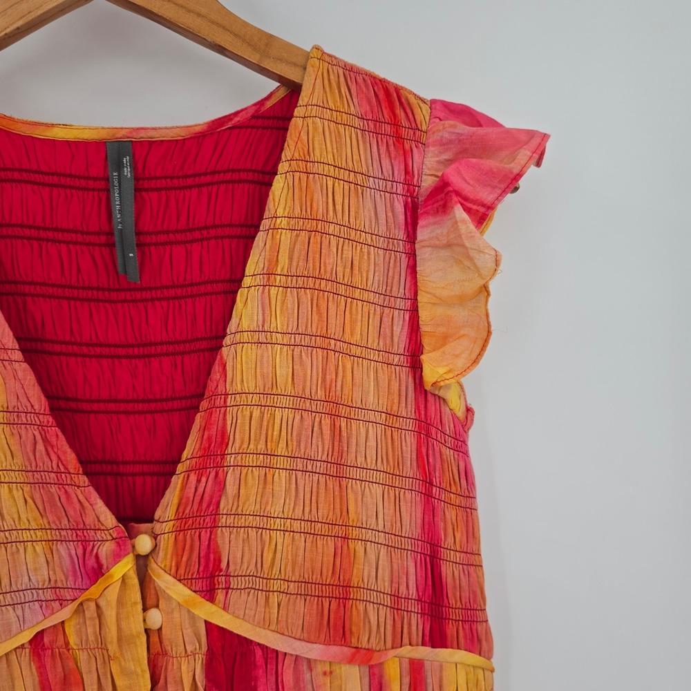 Anthropologie‎ Watercolor Smocked Maxi Dress Peregrine Midi Boho Flutter Sleeve - Picture 5 of 12